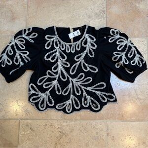 Express Women’s Elegant Black and White Embroidered Top- New With Tags